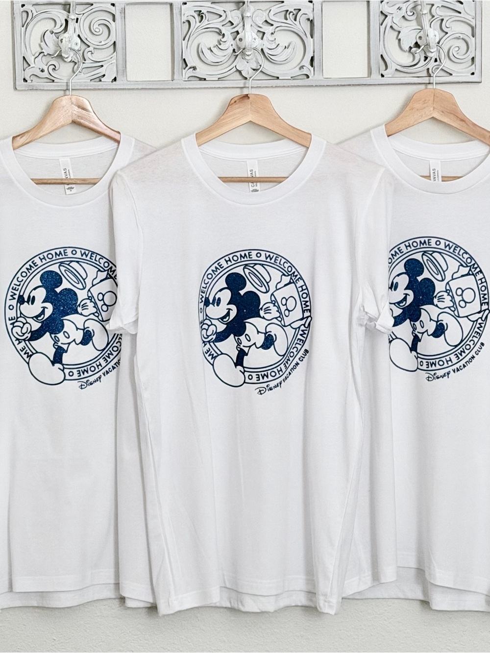 Disney Vacation Club Mickey Mouse Navy Glitter Graphic Tee White Shirt